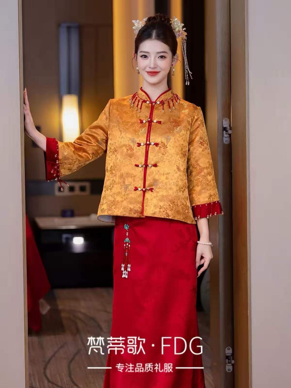 치파오 토스트 서비스 신부 새로운 중식 참여 2026 새로운 아름다운 결혼 뒷문 예복 세트 드레스 여성 고급