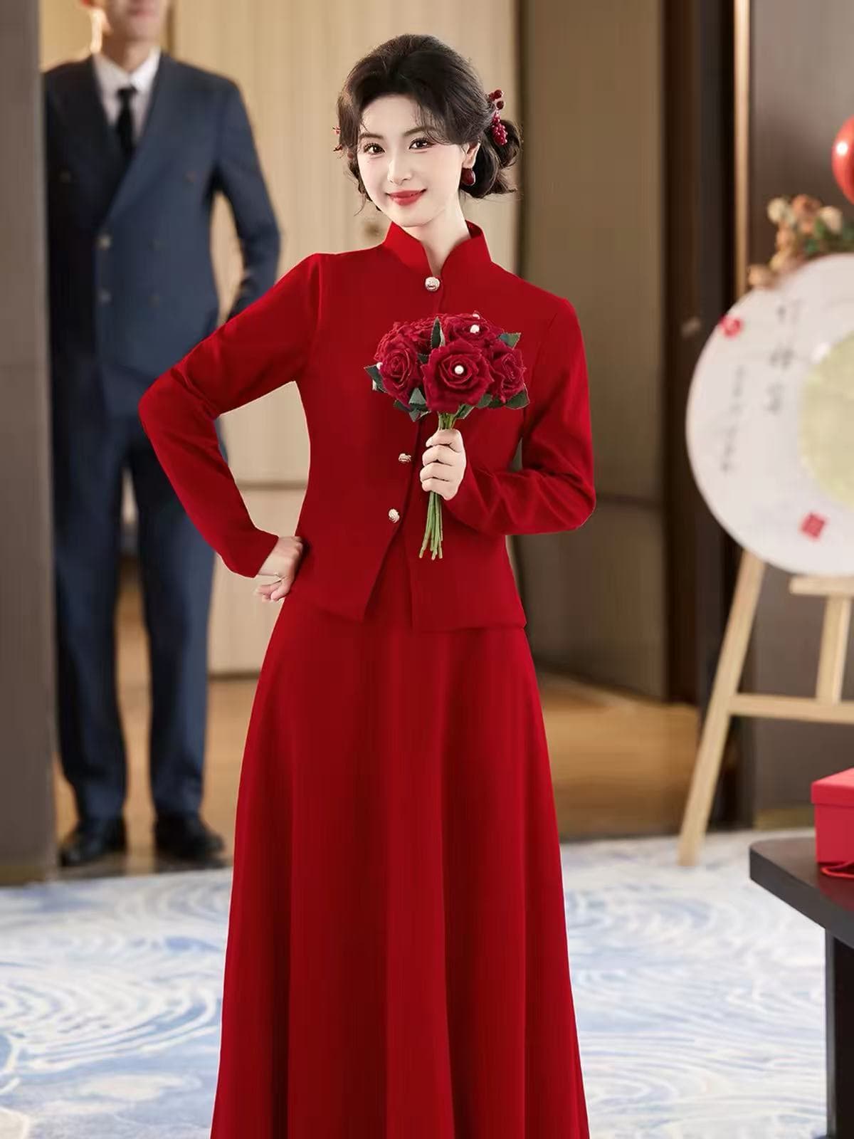새로운 중식 토스트 서비스 신부 결혼 결혼 연회 와인 레드 고급 참여 예복 치마 여성 고급 센스 2026 새로운 이미지 4