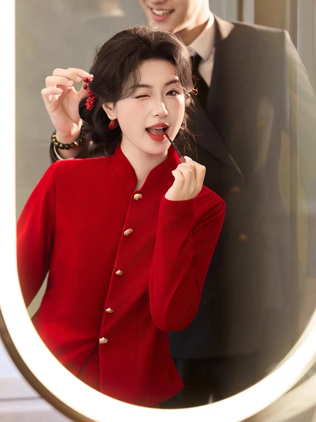 새로운 중식 토스트 서비스 신부 결혼 결혼 연회 와인 레드 고급 참여 예복 치마 여성 고급 센스 2026 새로운 상세 이미지 4
