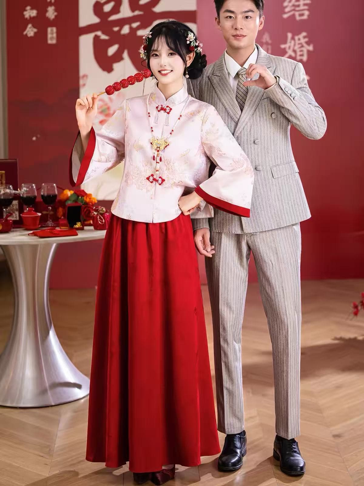 토스트 서비스 신부 2026 새로운 새로운 중식 참여 치파오 예복 빨간색 결혼 결혼 연회 긴팔 고급 대기 이미지 3