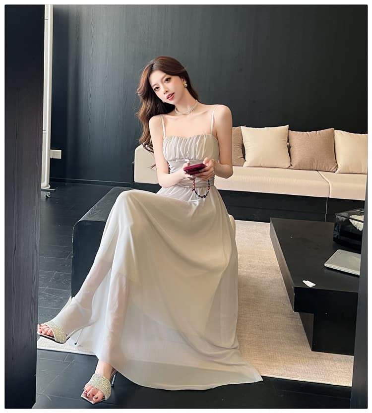 2026 봄 여름 새로운 고급 센스 작은 대중 ins 품격 생일 연회 슬립 드레스 신부 들러리 예복 롱 스커트 상세 이미지 19