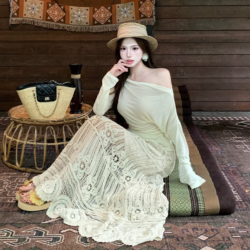 프랑스식 낭만주의 바람 보헤미안 휴가 바람 자외선 차단 맨위 무거운 작업 자수 반신 롱 스커트 패션 두 조각 여성 세트 이미지 4