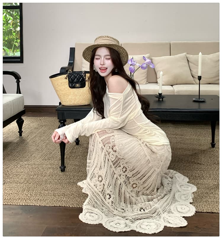 프랑스식 낭만주의 바람 보헤미안 휴가 바람 자외선 차단 맨위 무거운 작업 자수 반신 롱 스커트 패션 두 조각 여성 세트 상세 이미지 9