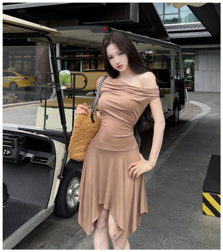 ins 불규칙 다양한 착용 법 허리 주름 디자인 센스 행침 목 여성 드레스 핫걸 순수한 욕망 바람 작은 대중 여름 상세 이미지 13