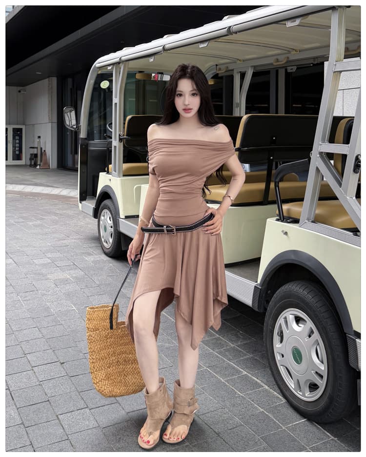 ins 불규칙 다양한 착용 법 허리 주름 디자인 센스 행침 목 여성 드레스 핫걸 순수한 욕망 바람 작은 대중 여름 상세 이미지 15