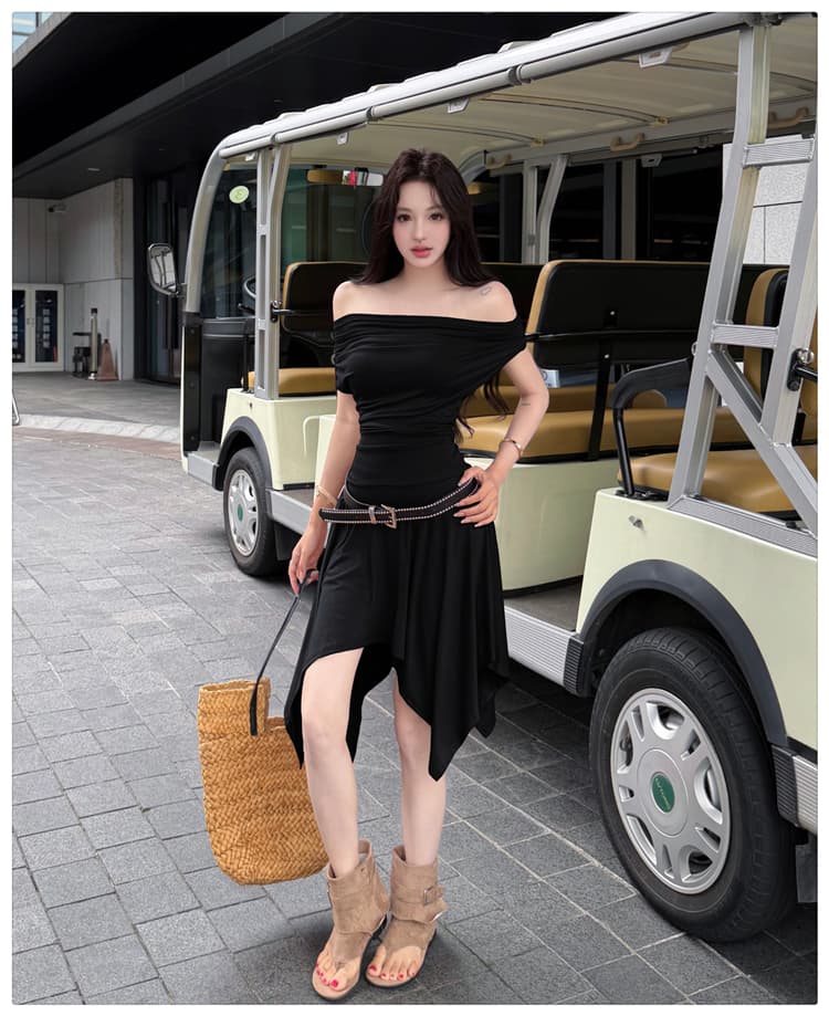ins 불규칙 다양한 착용 법 허리 주름 디자인 센스 행침 목 여성 드레스 핫걸 순수한 욕망 바람 작은 대중 여름 상세 이미지 23