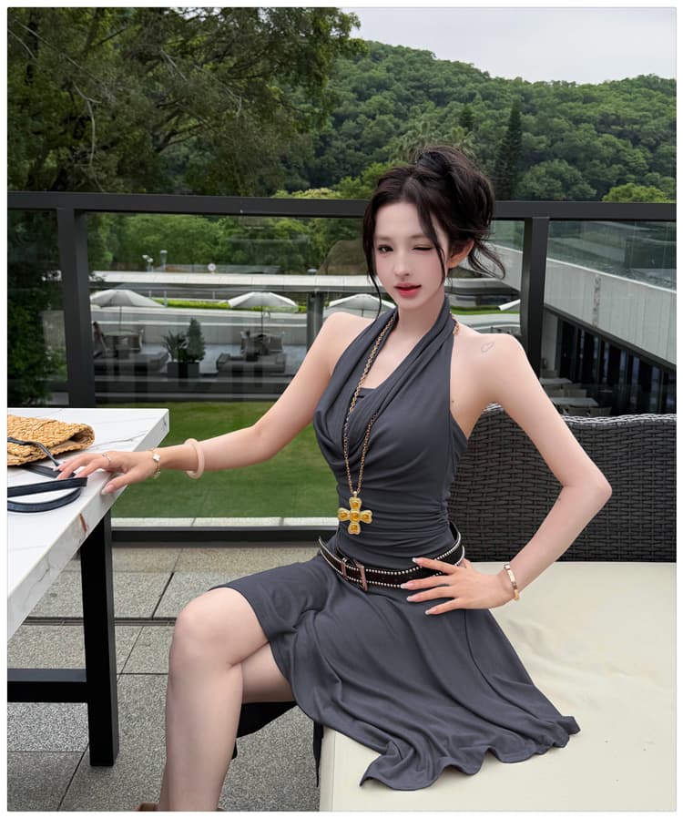 ins 불규칙 다양한 착용 법 허리 주름 디자인 센스 행침 목 여성 드레스 핫걸 순수한 욕망 바람 작은 대중 여름 상세 이미지 30
