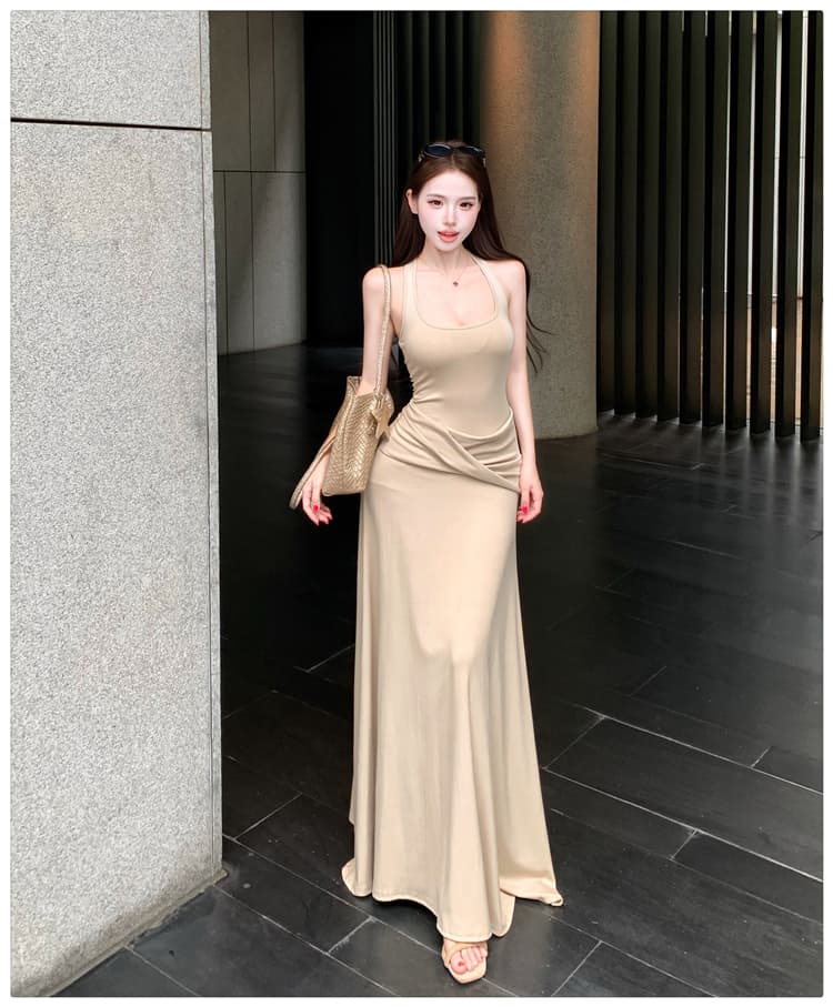 2026 여름 새로운 레트로 품격 u 칼라 조끼 스커트 여성 매듭 디자인 센스 몸매 가꾸기 프랑스식 드레스 롱 스커트 상세 이미지 15