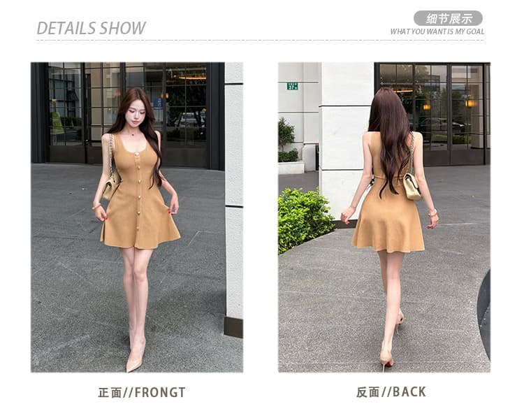 2026 여름 새로운 디스플레이 화이트 꼬집기 허리 좋은 핏 스타일 몸매 가꾸기 슬림해 보이는 표지 대리인 우유 니트 드레스 한 마디 미니 스커트 여성 상세 이미지 2