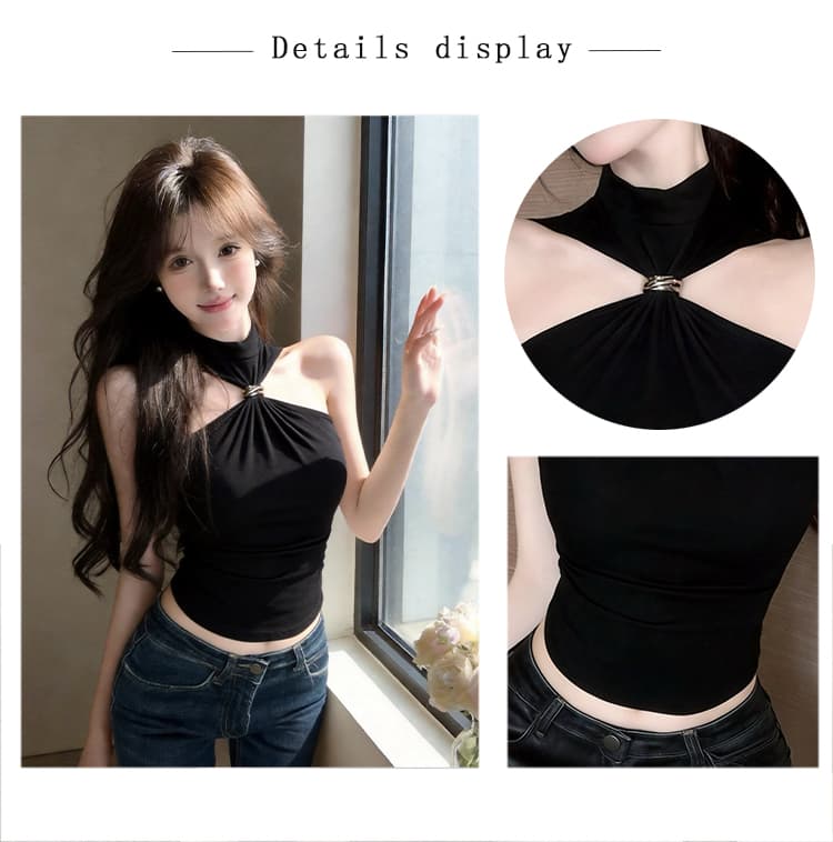 아메리칸 핫걸 튜브탑 민소매 조끼 슬립 여성 검정색 행침 목 맨위 몸매 가꾸기 슬림해 보이는 작은 키 작은 대중 디자인 상세 이미지 3