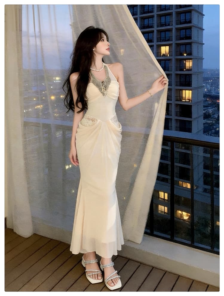 무거운 작업 행침 목 여성 드레스 여름 새로운 레이스 조각 망사 롱 스커트 명문 여성 바람 허리 수축 인어 꼬리 타이트 스커트 상세 이미지 7
