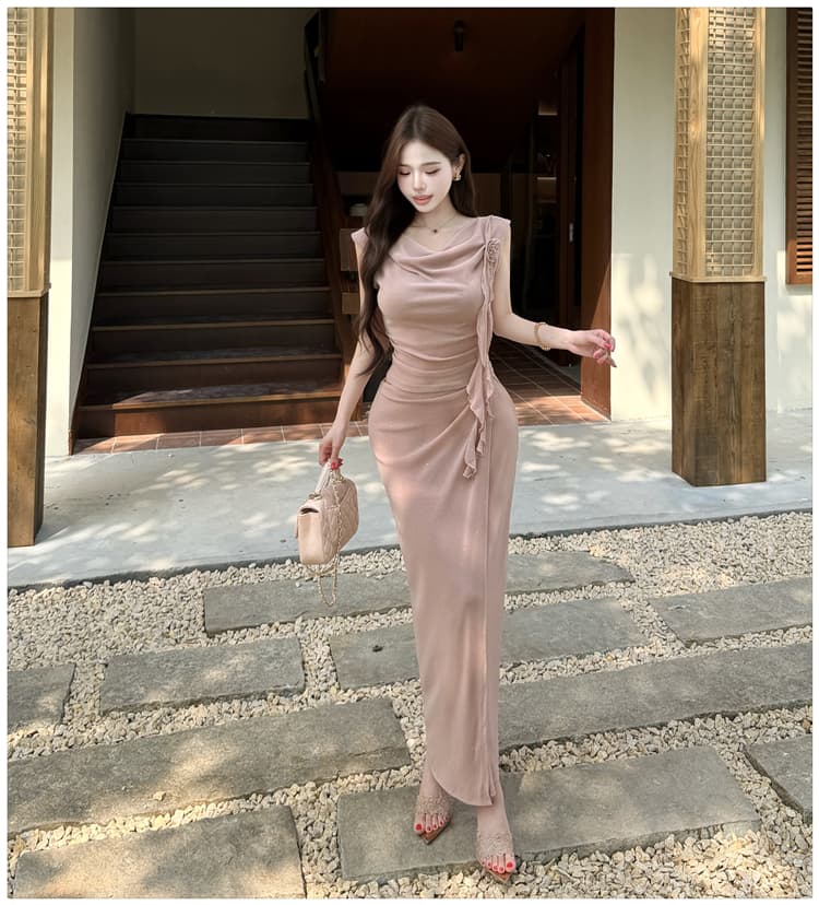 무거운 작업 뿌리다 은 부드러운 분말 흔들다 칼라 맨위 밴딩 반신 스커트 투피스 세트 세트 우아함 품격 명문 여성 여신 팬 상세 이미지 12