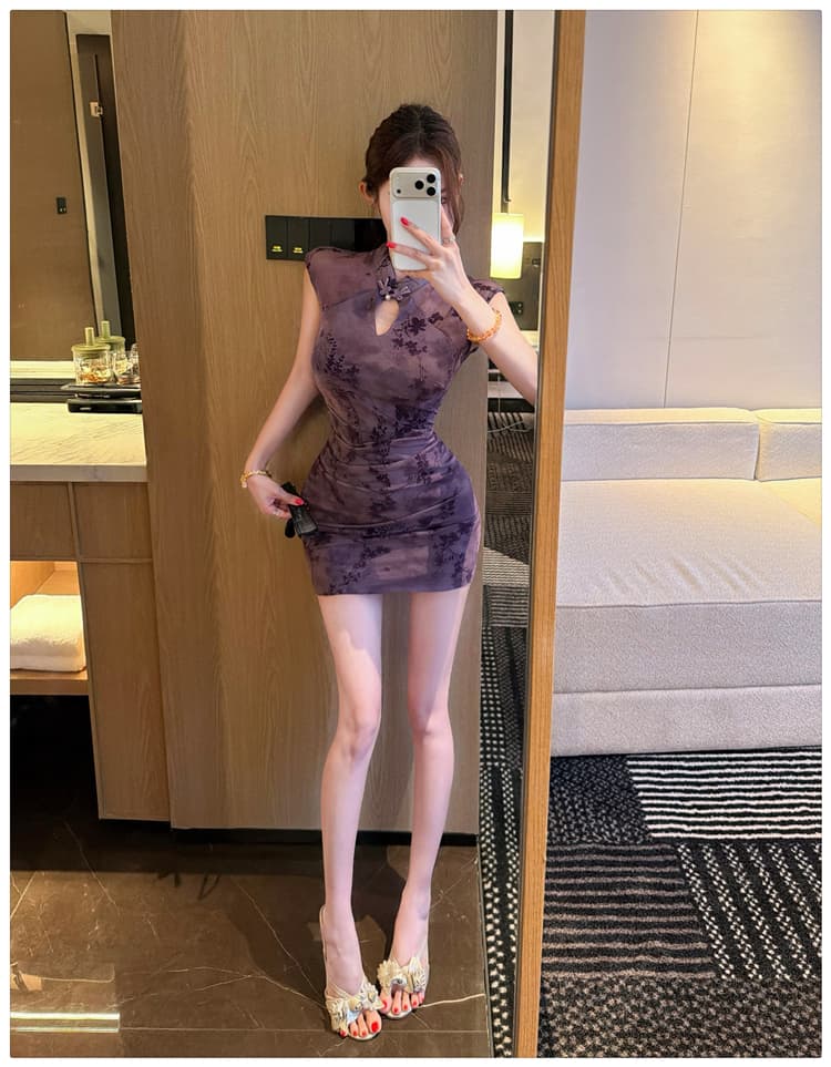 실사 여름 새로운 새로운 중식 스탠드 칼라 개선 치파오 드레스 여성 디자인 센스 품격 슬림해 보이는 보라색 드레스 트렌디 상세 이미지 15