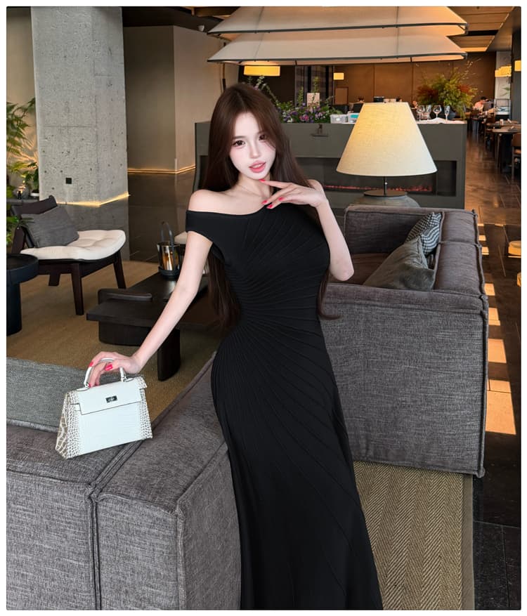 프랑스식 민소매 니트 여성 드레스 물결 무늬 타이트 스커트 롱 스커트 여름 새로운 품격 감기 센스 품격 착용 가져 가라. 상세 이미지 27