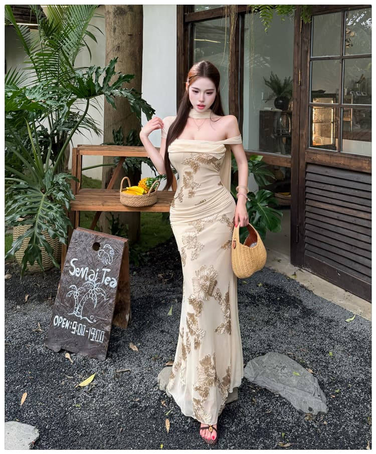 작은 대중 디자인 센스 디스플레이 농땡이 부리다 품격 프랑스식 슬립 여성 드레스 무거운 작업 자수 타이트 스커트 롱 스커트 품격 예복 트렌디 상세 이미지 16