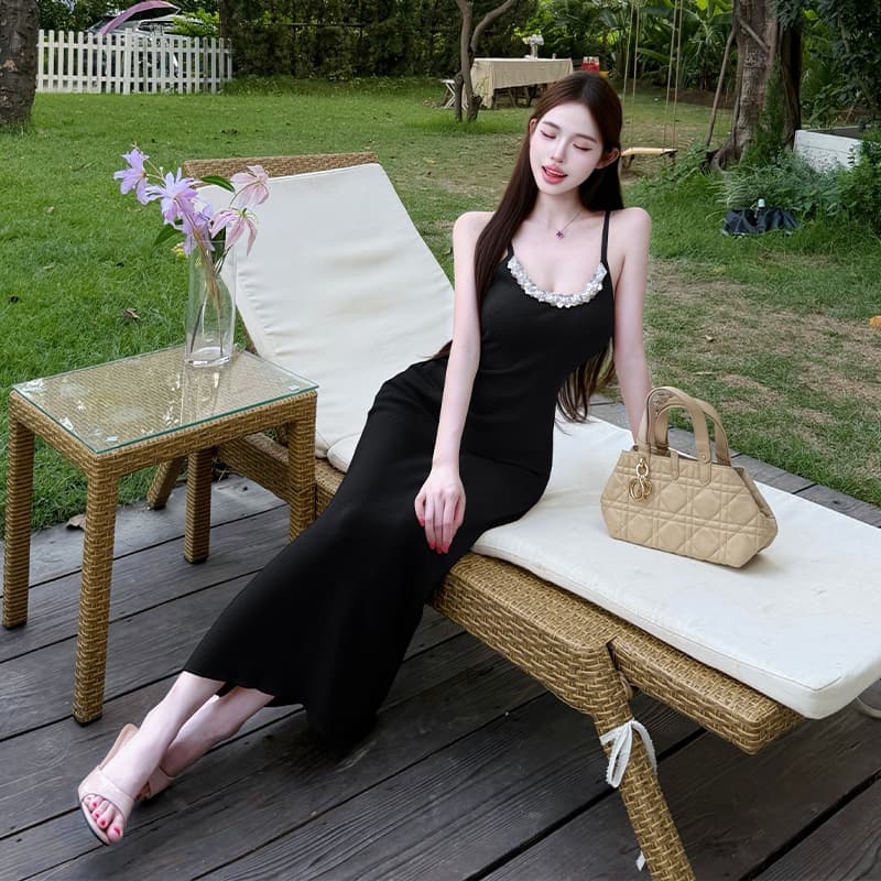 프랑스식 u 칼라 니트 슬립 여성 드레스 작은 샤넬 스타일 고급 센스 품격 슬림해 보이는 몸매 가꾸기 인사이드 가져 가라. 타이트 스커트 롱 스커트 이미지 2