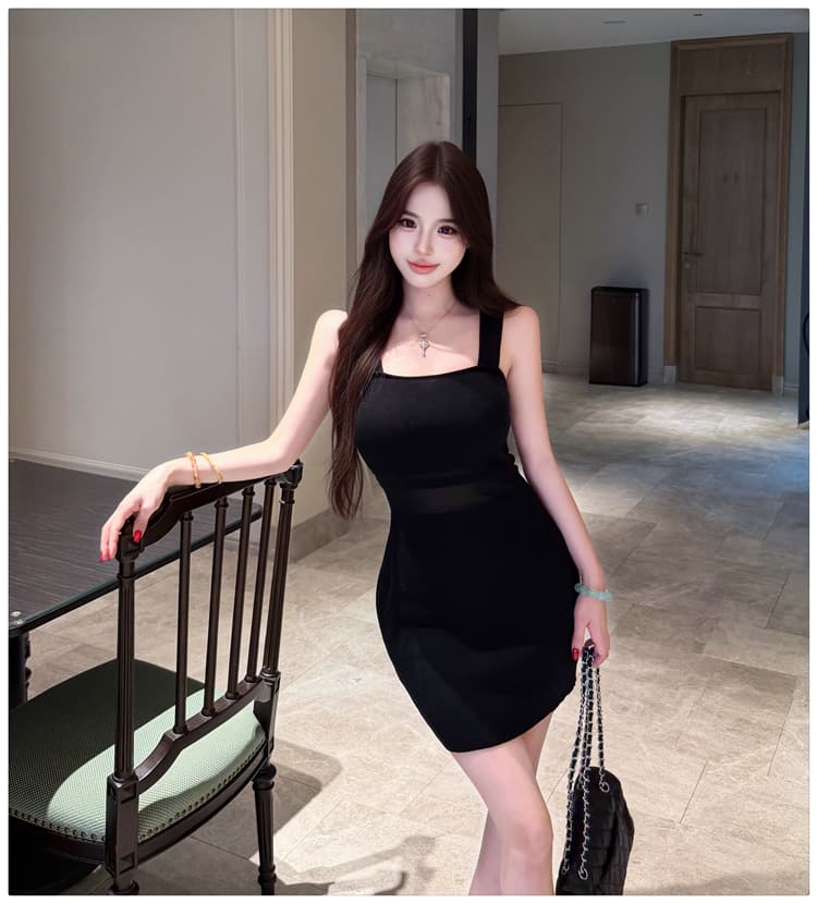 검정색 자이언트 슬림해 보이는 섹시함 다용도 시스루 품격 니트 캐미솔 여성 드레스 순수한 욕망 바람 타이트 스커트 미니 스커트 상세 이미지 18