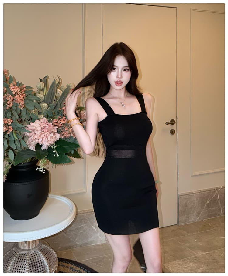 검정색 자이언트 슬림해 보이는 섹시함 다용도 시스루 품격 니트 캐미솔 여성 드레스 순수한 욕망 바람 타이트 스커트 미니 스커트 상세 이미지 20