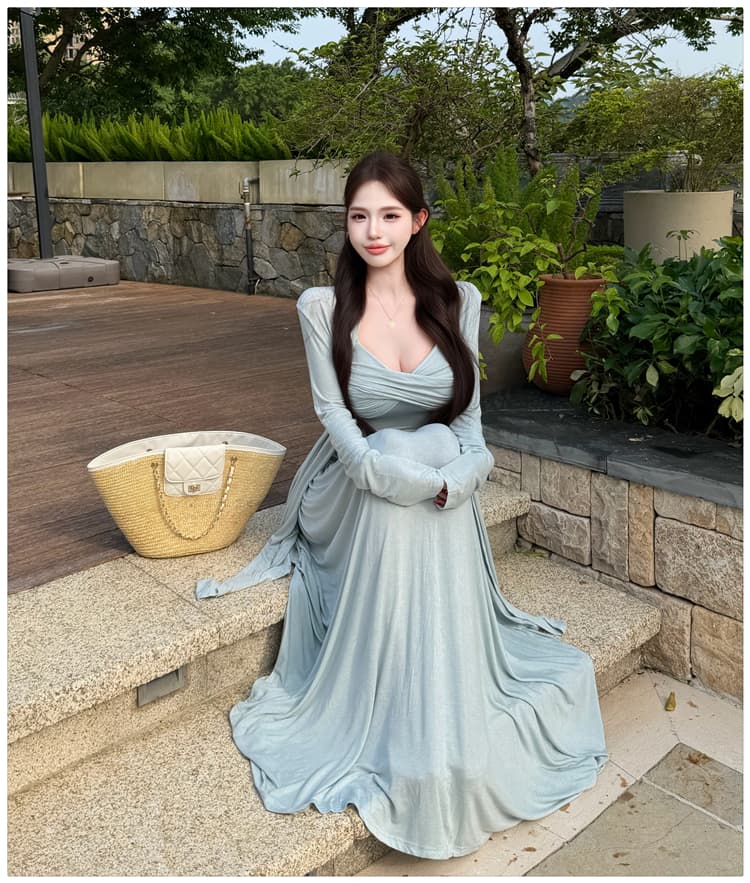 2026 이른 가을 새로운 느긋한 바람 매듭 주름 튜브탑 슬립 자외선 차단 오픈 가디건 반신 스커트 3종 세트 순수한 욕망 상세 이미지 8