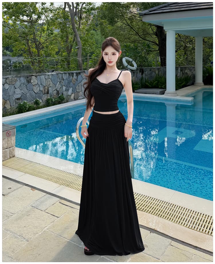 2026 이른 가을 새로운 느긋한 바람 매듭 주름 튜브탑 슬립 자외선 차단 오픈 가디건 반신 스커트 3종 세트 순수한 욕망 상세 이미지 25