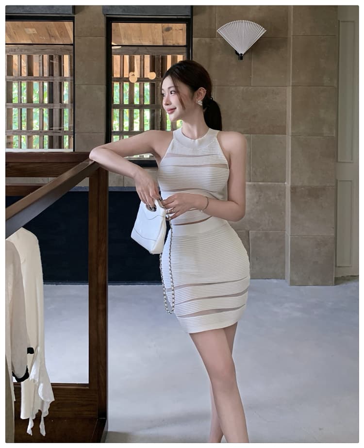 순수한 욕망 바람 실 빈 수리 행침 목 터틀넥 조끼 여성 하이웨이스트 몸매 가꾸기 타이트 스커트 미니 스커트 섹시함 품격 투피스 세트 여름 상세 이미지 8