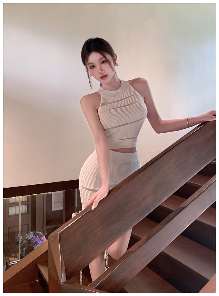 순수한 욕망 바람 실 빈 수리 행침 목 터틀넥 조끼 여성 하이웨이스트 몸매 가꾸기 타이트 스커트 미니 스커트 섹시함 품격 투피스 세트 여름 상세 이미지 13