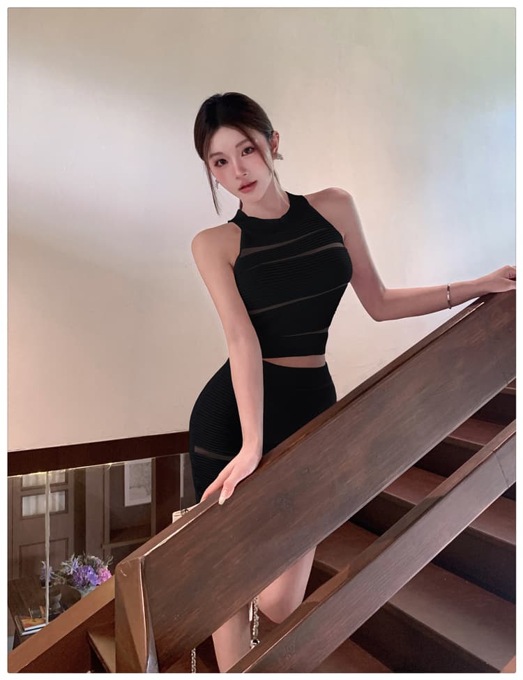 순수한 욕망 바람 실 빈 수리 행침 목 터틀넥 조끼 여성 하이웨이스트 몸매 가꾸기 타이트 스커트 미니 스커트 섹시함 품격 투피스 세트 여름 상세 이미지 20