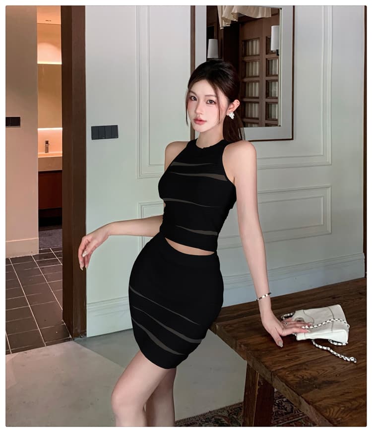순수한 욕망 바람 실 빈 수리 행침 목 터틀넥 조끼 여성 하이웨이스트 몸매 가꾸기 타이트 스커트 미니 스커트 섹시함 품격 투피스 세트 여름 상세 이미지 22