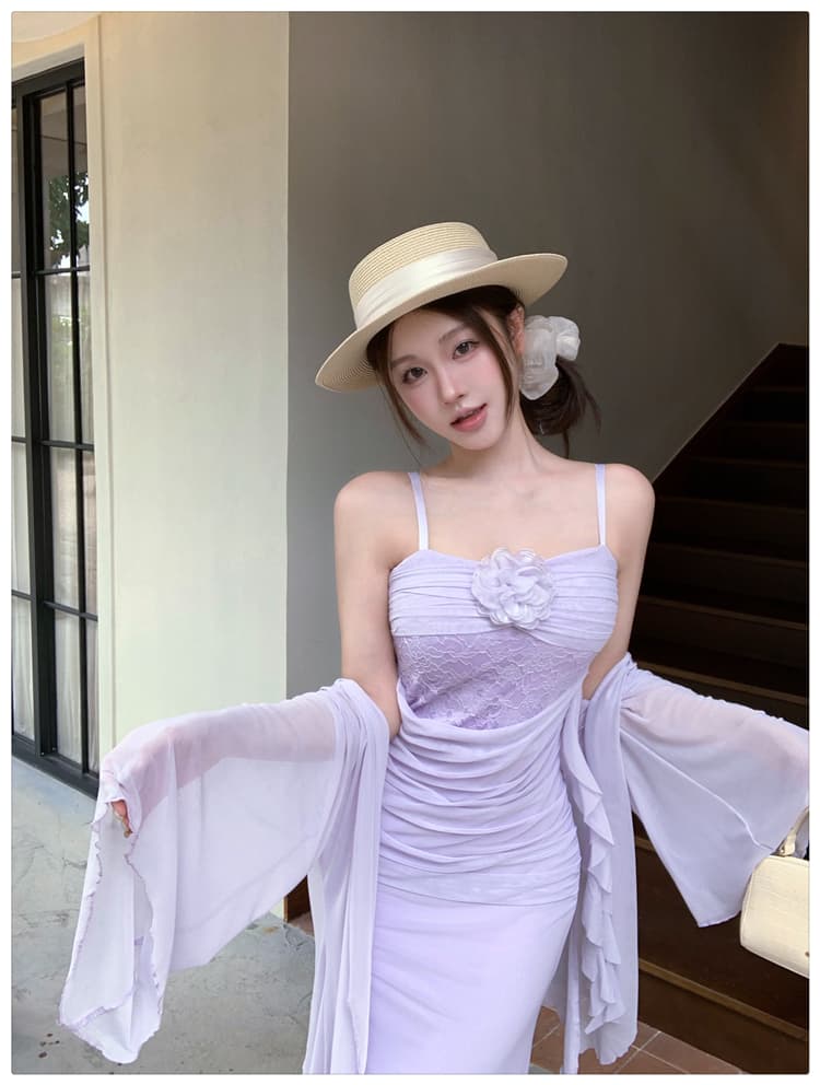 레이스 무거운 작업 해변가 휴가 바람 명문 여성 슬립 여성 드레스 자외선 차단 카디건 코트 패션 투피스 세트 순수한 욕망 상세 이미지 15