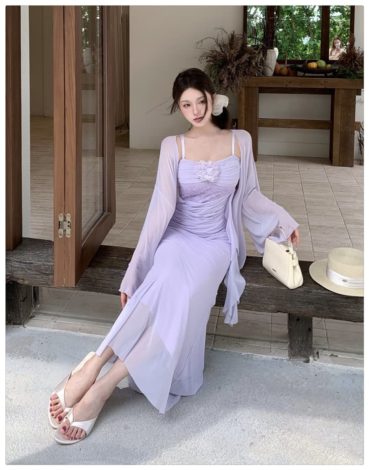 레이스 무거운 작업 해변가 휴가 바람 명문 여성 슬립 여성 드레스 자외선 차단 카디건 코트 패션 투피스 세트 순수한 욕망 상세 이미지 16