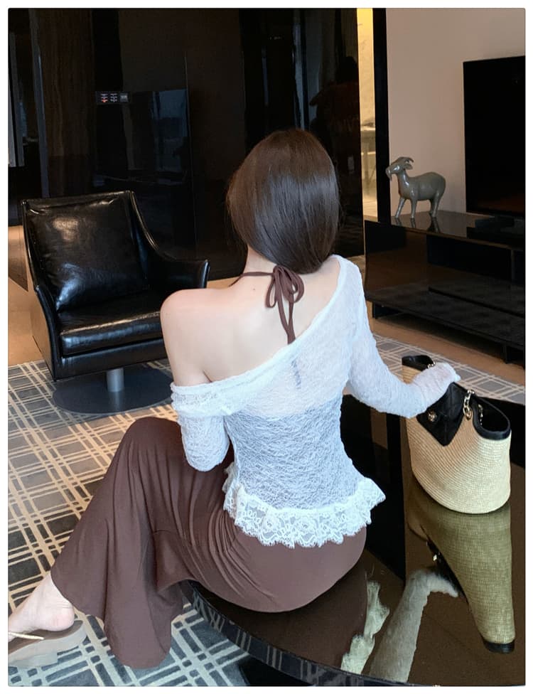 순수한 욕망 핫걸 바람 레이스 조각 슬립 드레스 허리 수축 슬림해 보이는 롱 스커트 여성 긴 소매 자외선 차단 블라우스 투피스 세트 상세 이미지 10