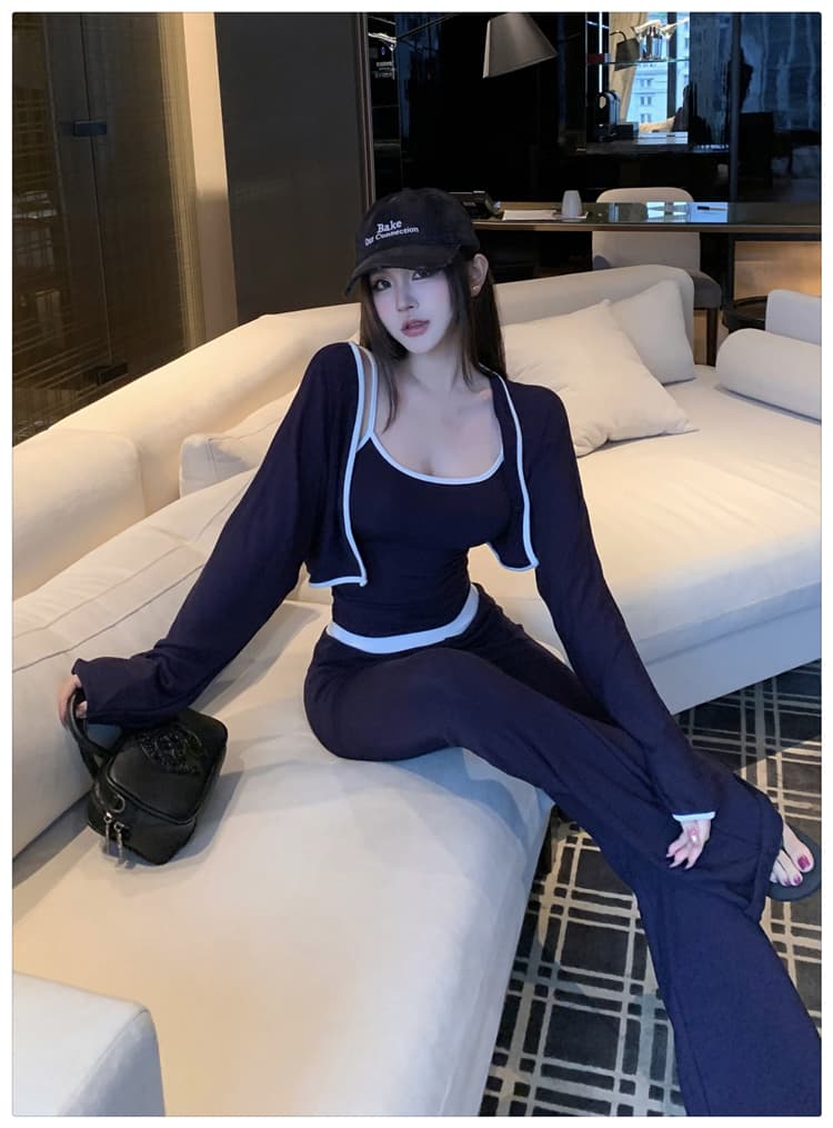 la 무용 건강 배트윙 소매 블라우스 캐미솔 부드러운 찹쌀 부츠컷 캐주얼 바지 패션 다용도 산소 3종 세트 가을 상세 이미지 6