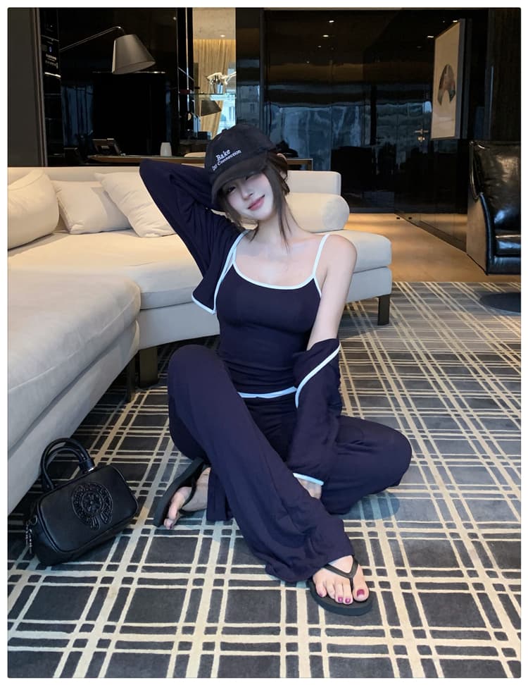la 무용 건강 배트윙 소매 블라우스 캐미솔 부드러운 찹쌀 부츠컷 캐주얼 바지 패션 다용도 산소 3종 세트 가을 상세 이미지 8