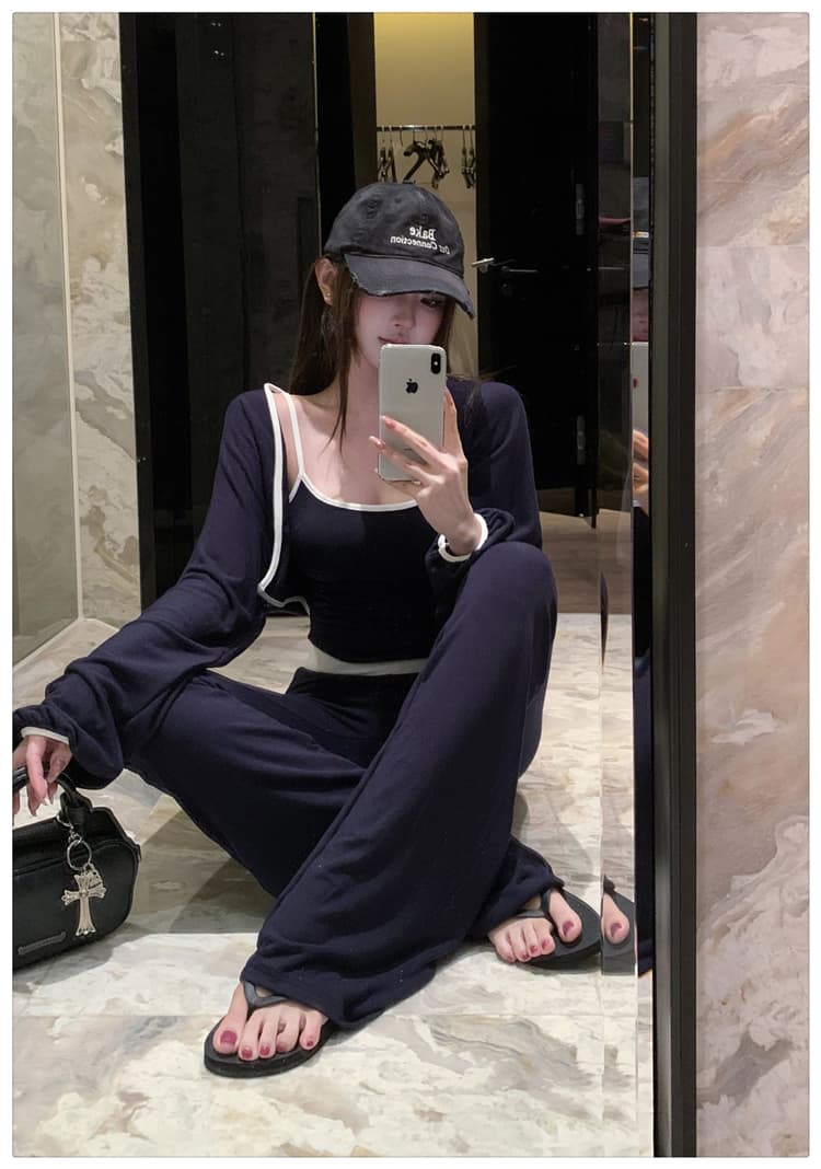 la 무용 건강 배트윙 소매 블라우스 캐미솔 부드러운 찹쌀 부츠컷 캐주얼 바지 패션 다용도 산소 3종 세트 가을 상세 이미지 19