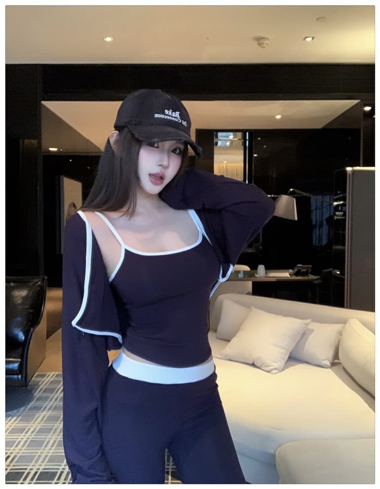 la 무용 건강 배트윙 소매 블라우스 캐미솔 부드러운 찹쌀 부츠컷 캐주얼 바지 패션 다용도 산소 3종 세트 가을 상세 이미지 20