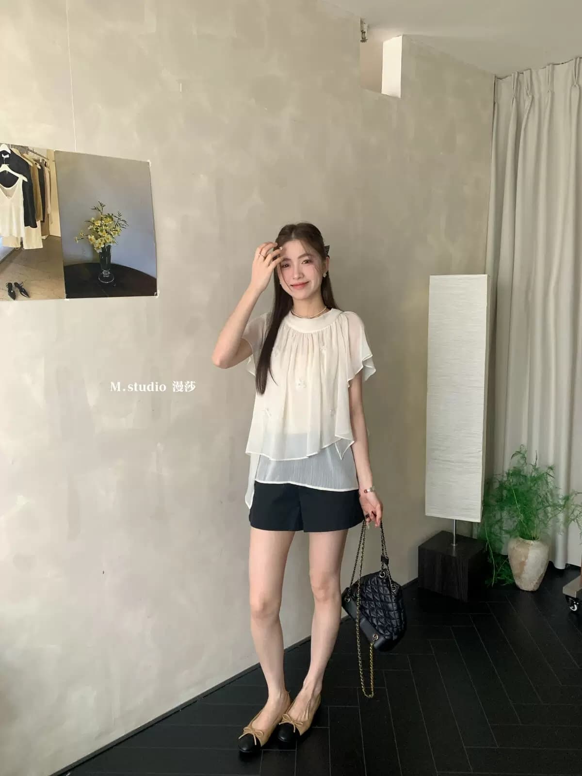 여름 부드러운 바람 3 차원 꽃 날다 소매 시폰 셔츠 여성 불규칙 떠 다니는 요정 가스 펄럭 이는 루즈핏 디스플레이 맨위 상세 이미지 3