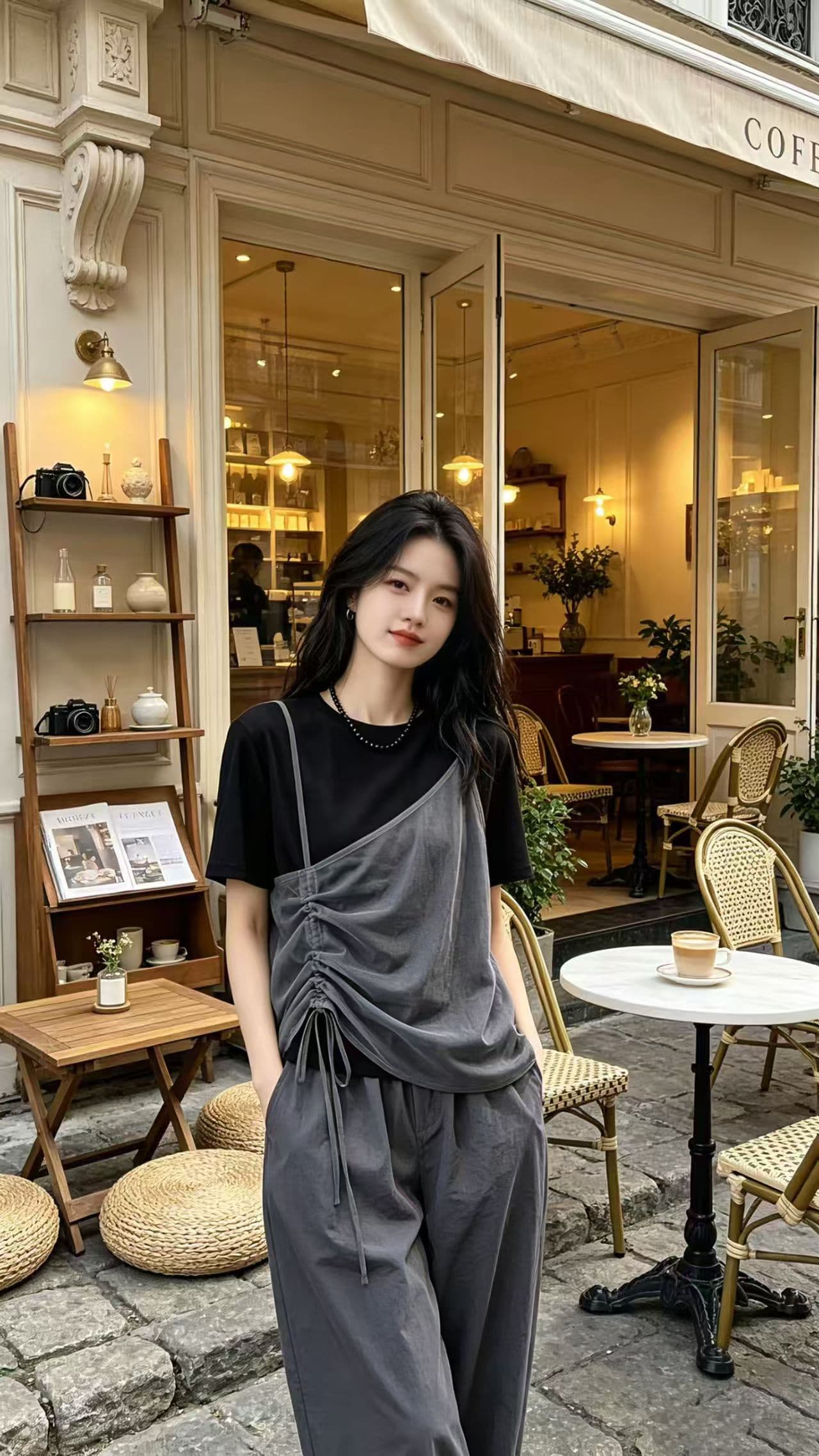 회색 고유 한 Chic 페이크 레이어드 티셔츠 여성용 짧은 소매 2026 새로운 유럽 상품 루즈핏 디자인 센스 작은 대중 맨위 여름 상세 이미지 9