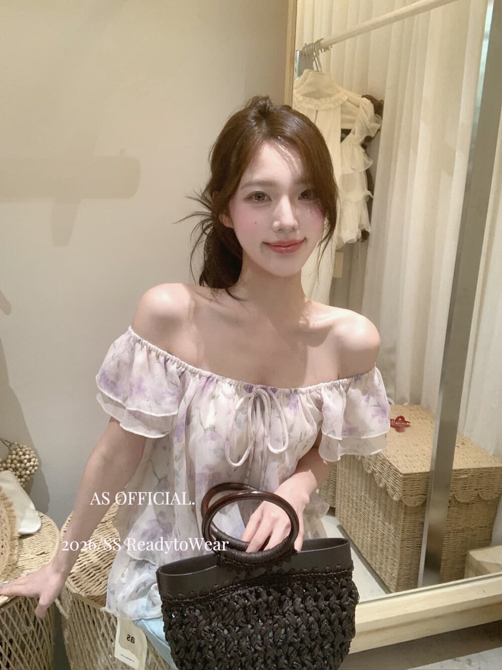 고급 센스 2026 여름 새로운 프랑스식 달콤한 스타일 꽃무늬 쉬폰 여성 셔츠 프릴 광장 칼라 레이스업 맨위 상세 이미지 5