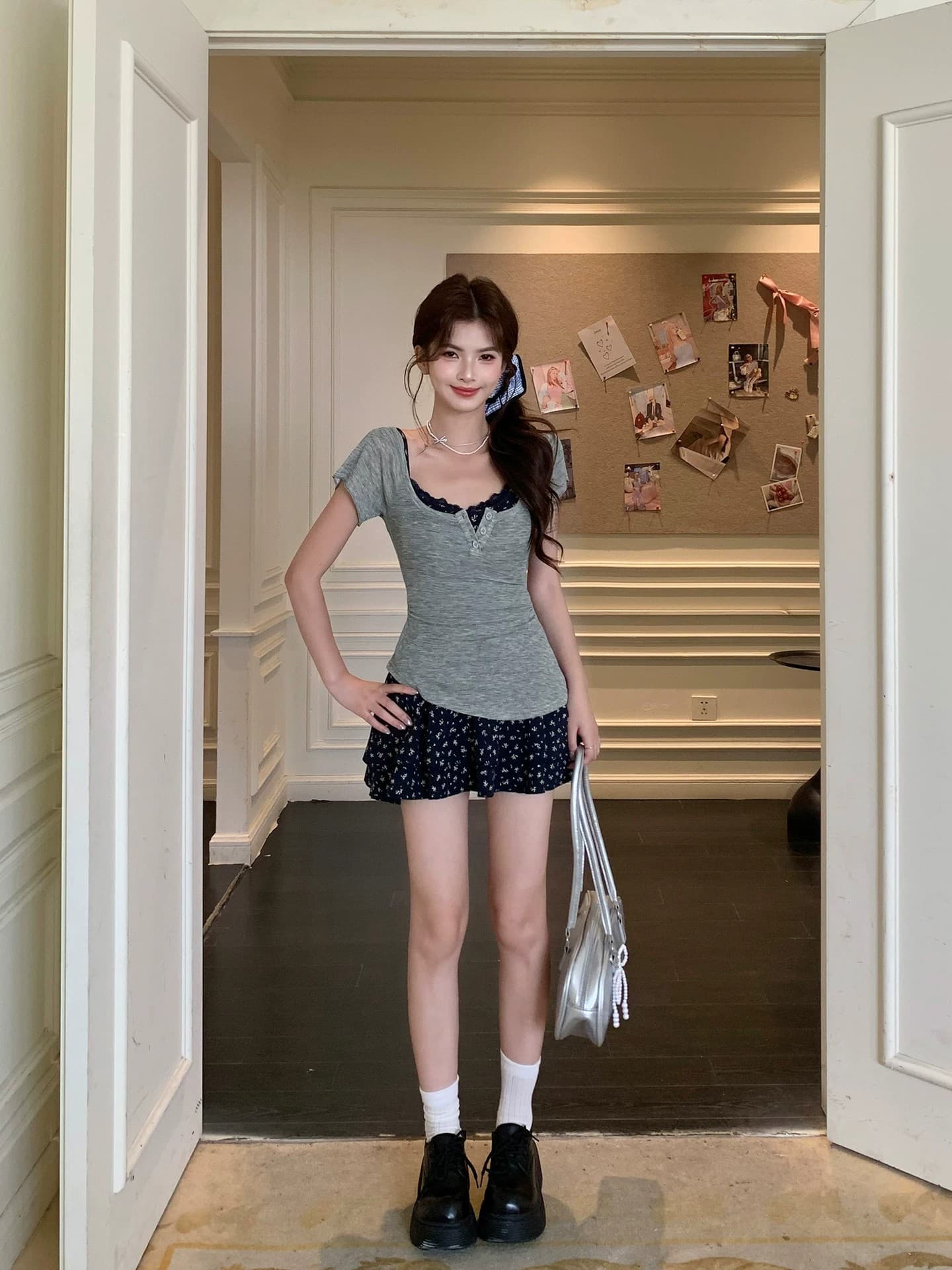 화이트 작은 물고기 오리지널 달콤한 매운맛 덜 여자 칼라 꽃무늬 반팔 여성 드레스 여름 특별 아름다운 꼬집기 허리 작은 치마 이미지 4