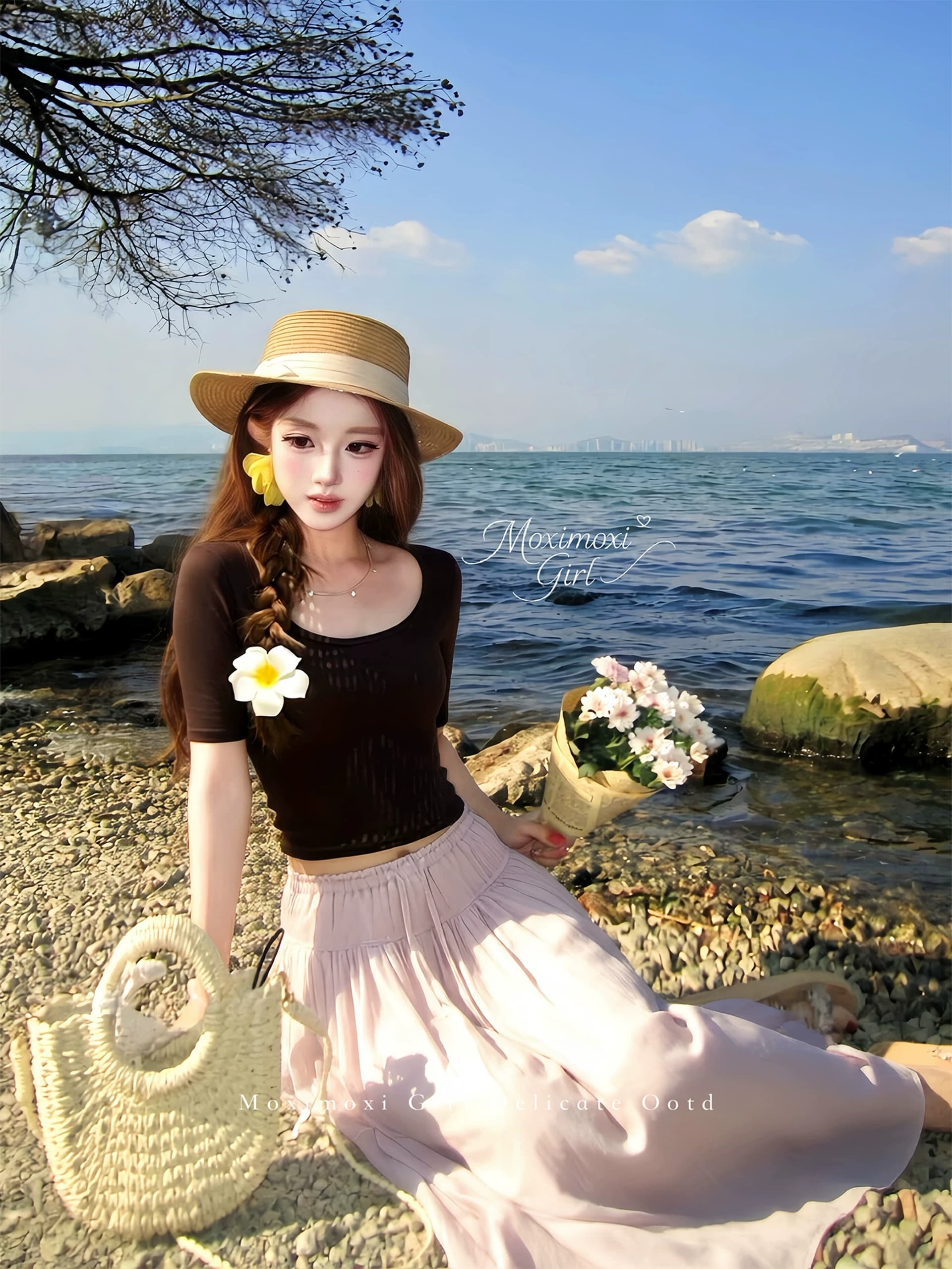 느긋한 도루 가을 센스 치마바지 여성 Xiamu 귀 핀치 Pleat 캐주얼 바지 루즈핏 슬림해 보이는 와이드 레그 팬츠 세트 상세 이미지 17