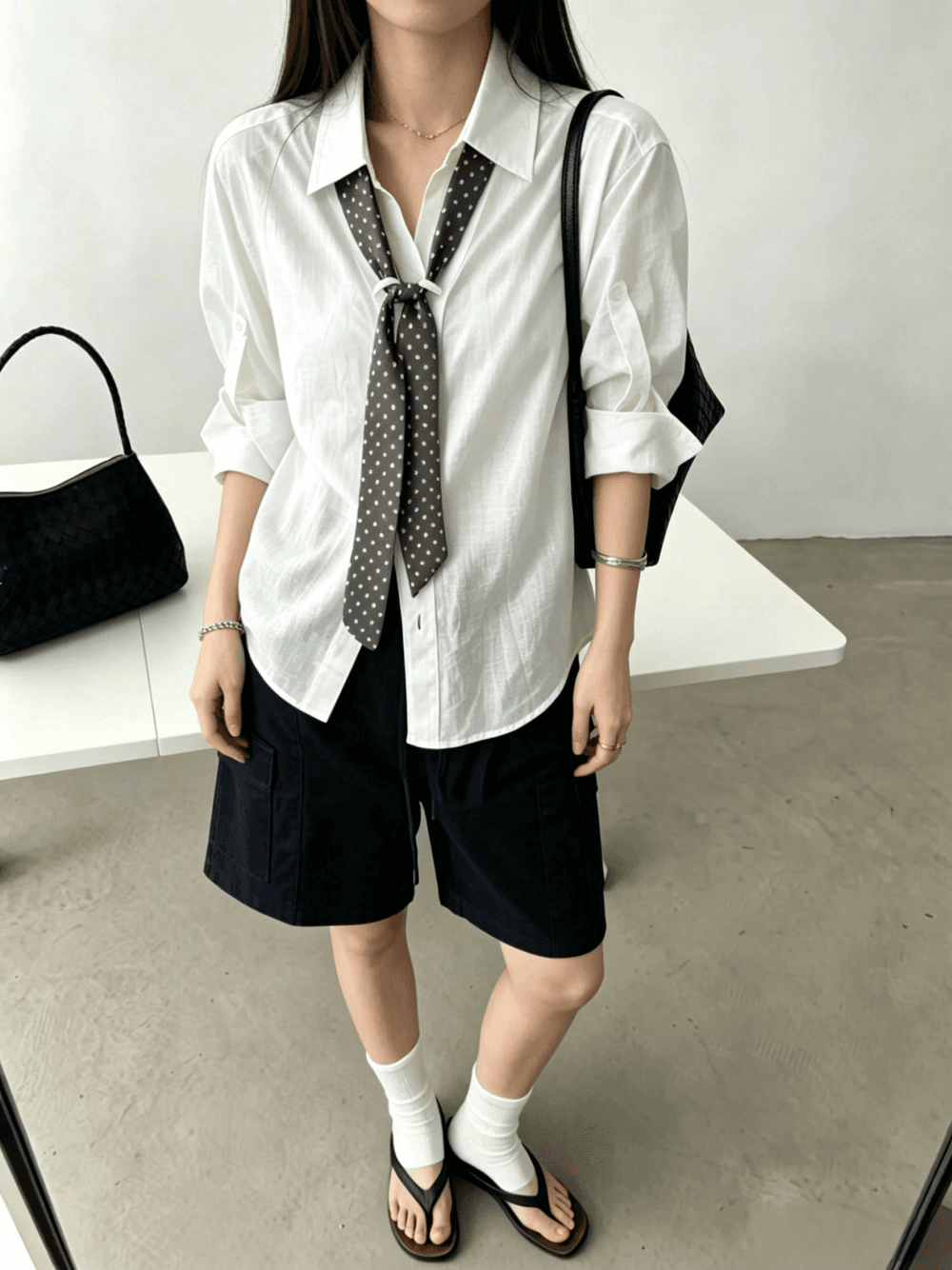 kumikumi 아메리칸 캐주얼 폴로 칼라 루즈핏 중간 소매 셔츠 여성 의류 2026 여름 Chic 다용도 외출용 맨위 상세 이미지 8