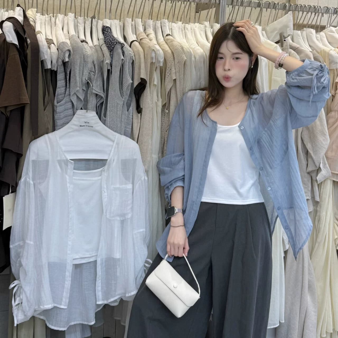 자외선 차단 펌프 Pleat 오픈 가디건 민소매 인사이드 가져 가라. 슬립 두 조각 여성 세트 2026 여름 새로운 다용도 맨위 여성 상세 이미지 3