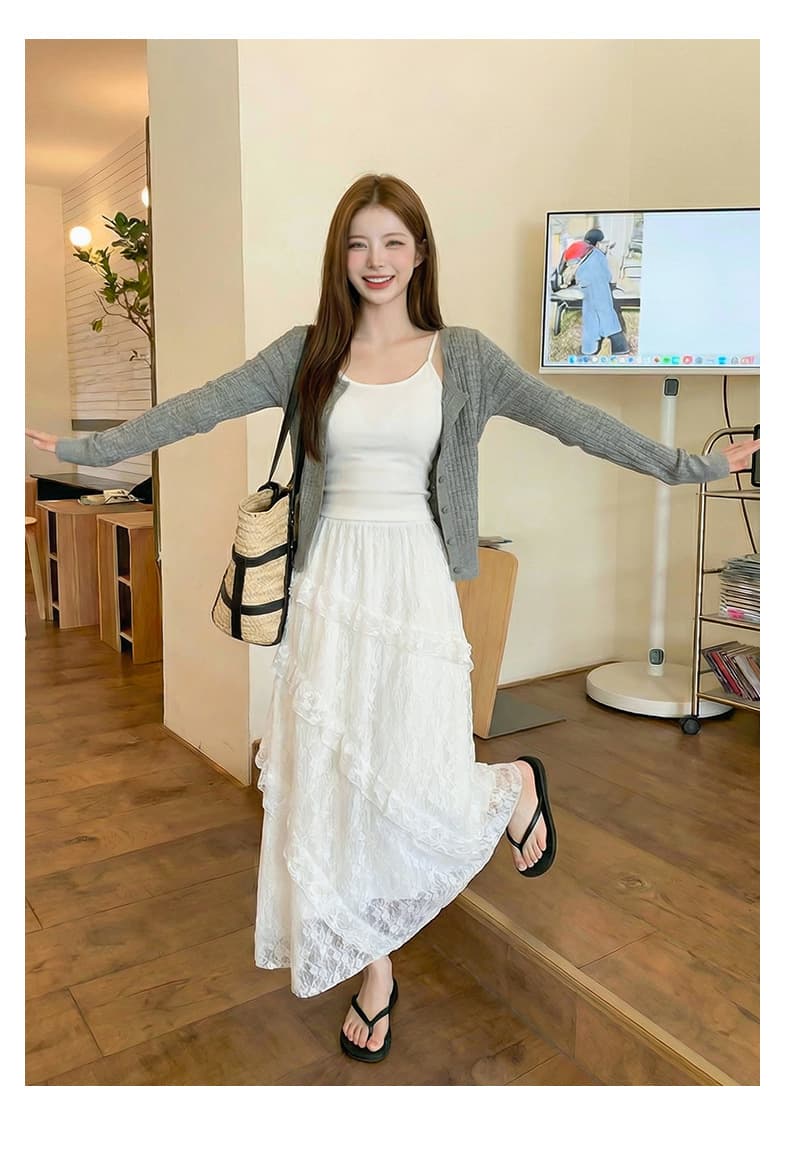 레트로 패치워크 레이스 화이트 반신 스커트 여성 2026 봄 여름 섹션 퍼프 케이크 드레스 망사 슬림해 보이는 한 마디 롱 스커트 상세 이미지 6