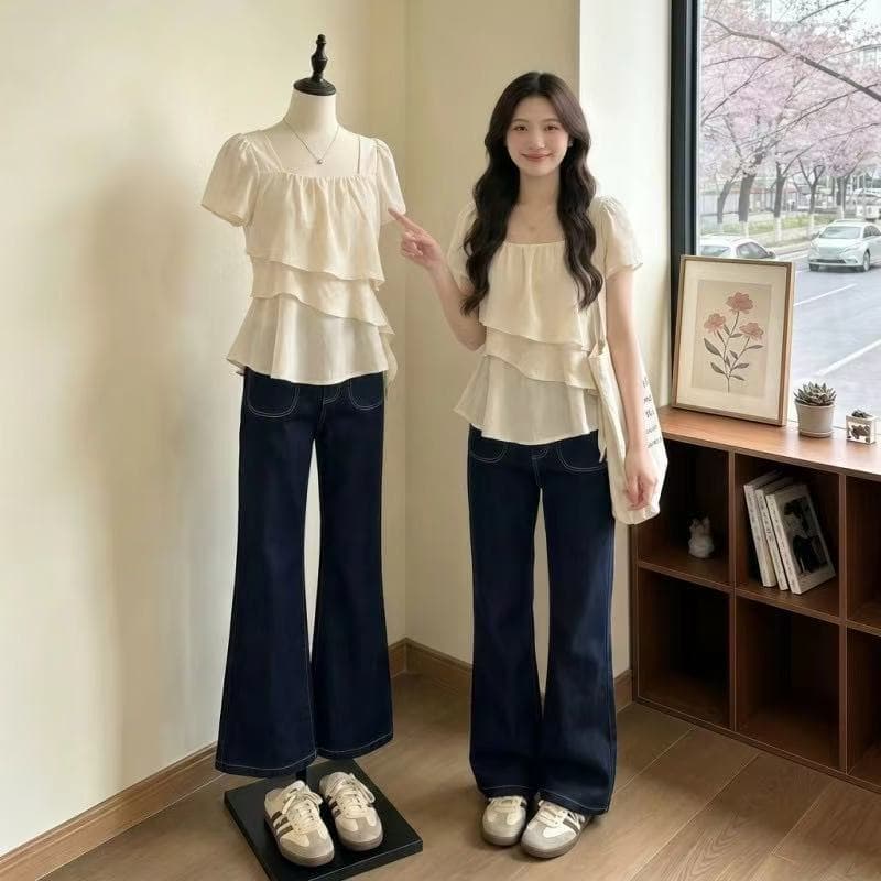 빅 사이즈 여성 의류 프랑스식 광장 칼라 디자인 센스 수준 리본 쉬폰 여성 셔츠 지방 mm 슬림해 보이는 표지 배 얇은 스타일 맨위 상세 이미지 5