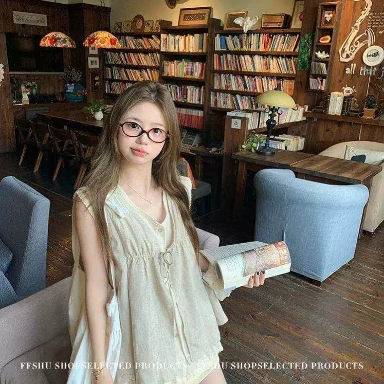 2026 여름 새로운 저항 주름 아마 민소매 맨위 여성 고급 자이언트 잘 생긴 페이크 레이어드 아마 외부 셔츠 상세 이미지 1