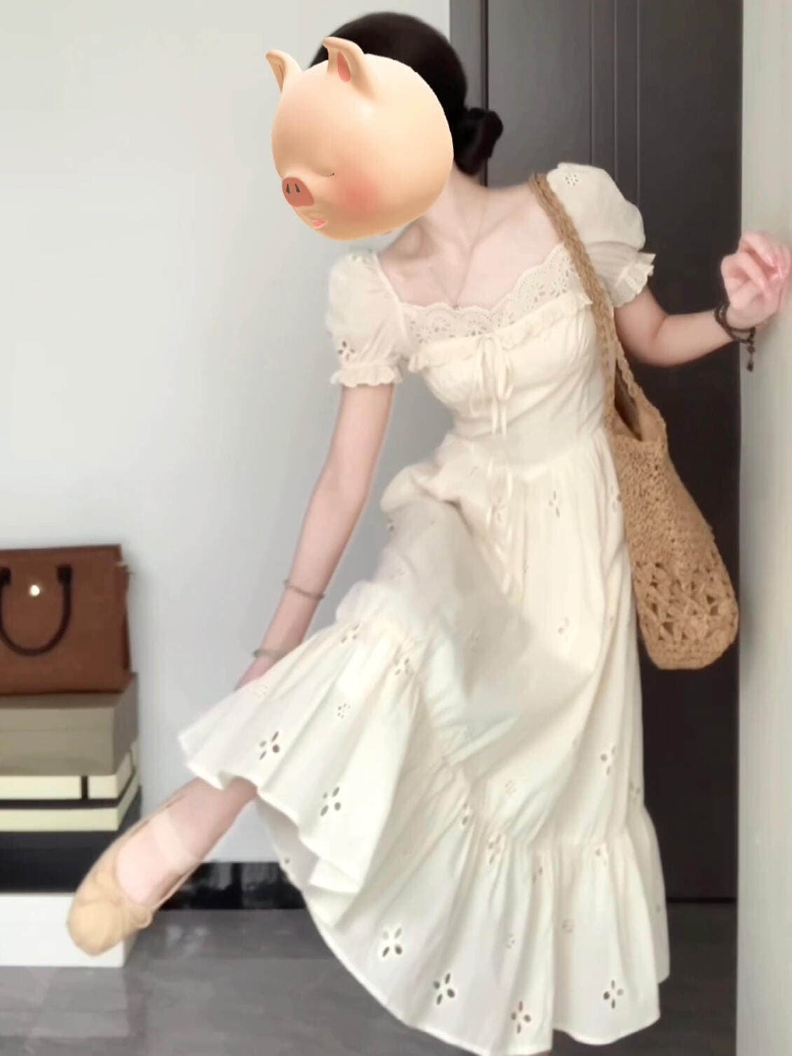 프랑스식 달콤함 여성 드레스 여름 디자인 센스 작은 대중 홀로우 아웃 공주 드레스 차 휴식 부드러운 바람 허리 수축 길다 치마 이미지 4