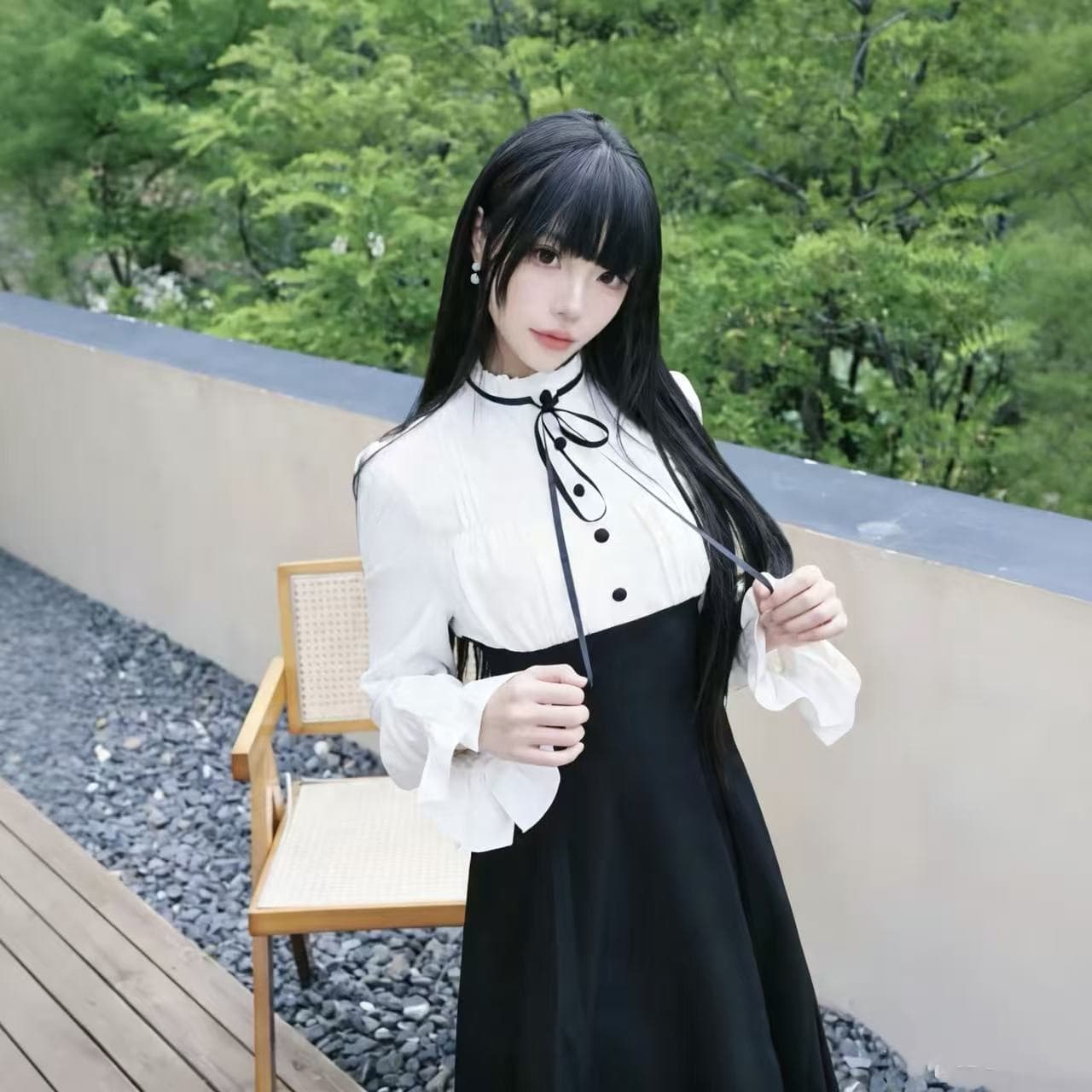 프랑스식 레트로 스타일 페이크 레이어드 여성 드레스 가을 새로운 품격 허리 수축 패치워크 숙녀 바람 디자인 센스 롱 스커트 상세 이미지 4