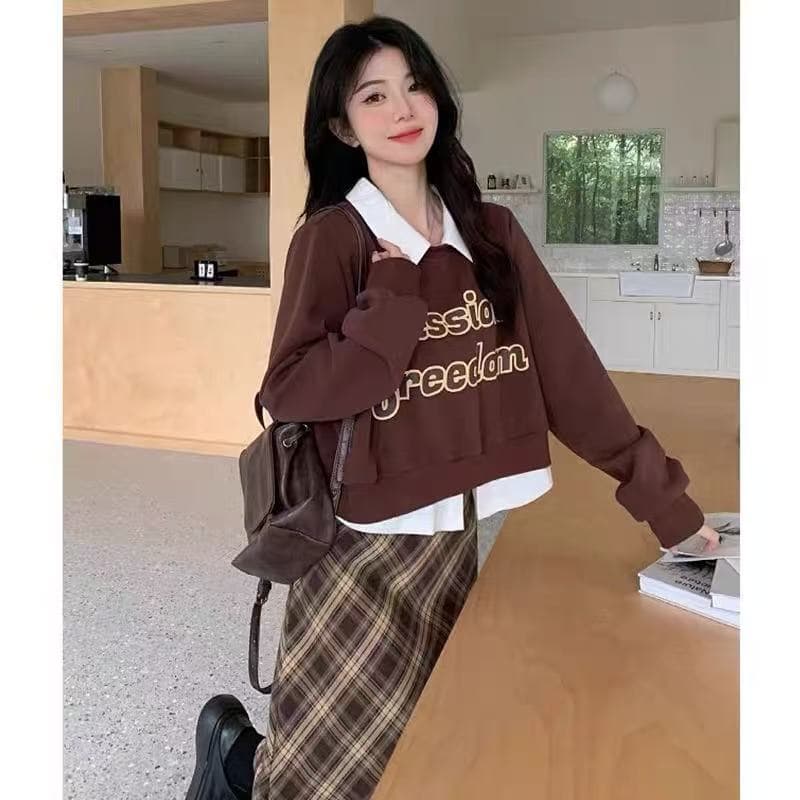 빅 사이즈 지방 mm 슈퍼 화재 연령 감소 세트 드레스 가을 전체 집합 표지 고기 슬림해 보이는 착용 가져 가라. 후드티 반신 스커트 투피스 세트 상세 이미지 3