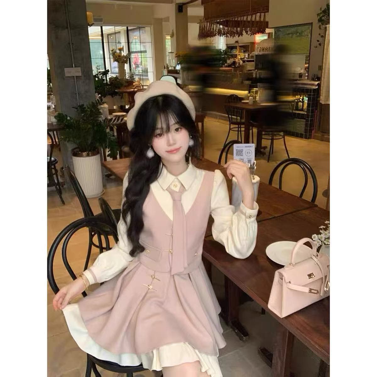 빅 사이즈 여성 의류 남쪽 법 Breeze 달콤함 허리 수축 슬림해 보이는 품격 연령 감소 드레스 가을 부드러운 표지 고기 치마 이미지 3