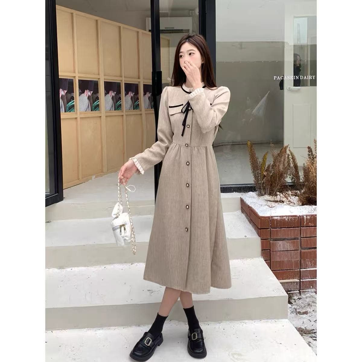 2026 가을 겨울 두꺼운 스타일 새로운 프랑스식 작은 샤넬 스타일 명문 여성 품격 여성 드레스 빅 사이즈 슬림해 보이는 허리 수축 A라인 스커트